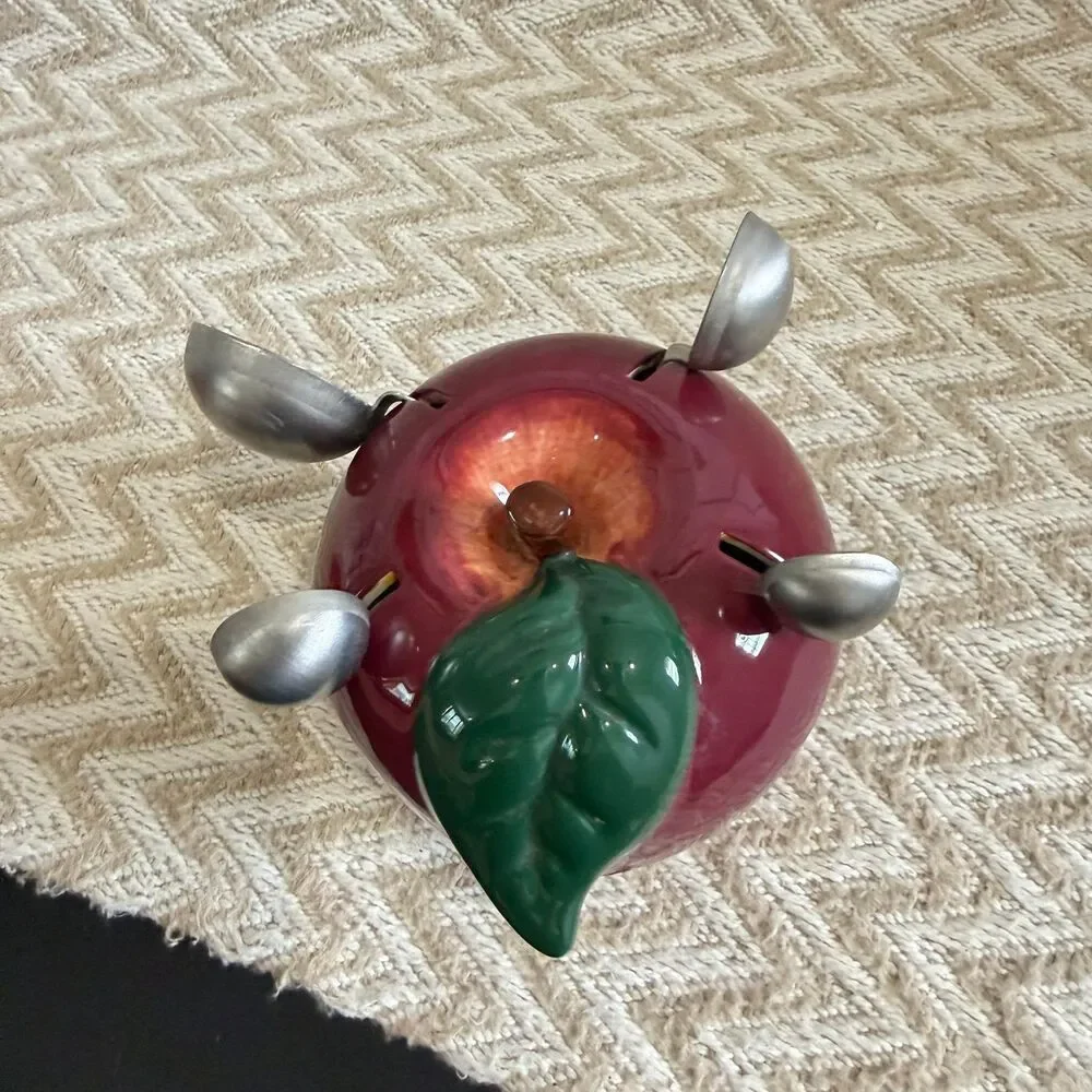 Vintage Ceramic Red Apple Holder and Measuring Spoons